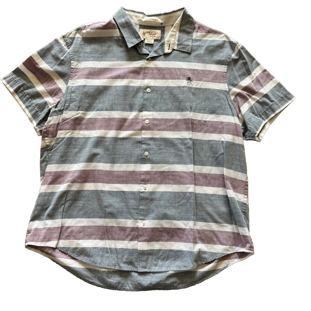 Original Penguin Mens Heritage Slim Fit Striped Short Sleeve Button Down XXL - Picture 1 of 8